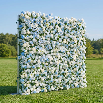 Lark 3D Fabric Backdrop Blue Artificial Flower Wall with Zip-Up Design for Events and Home Decoration