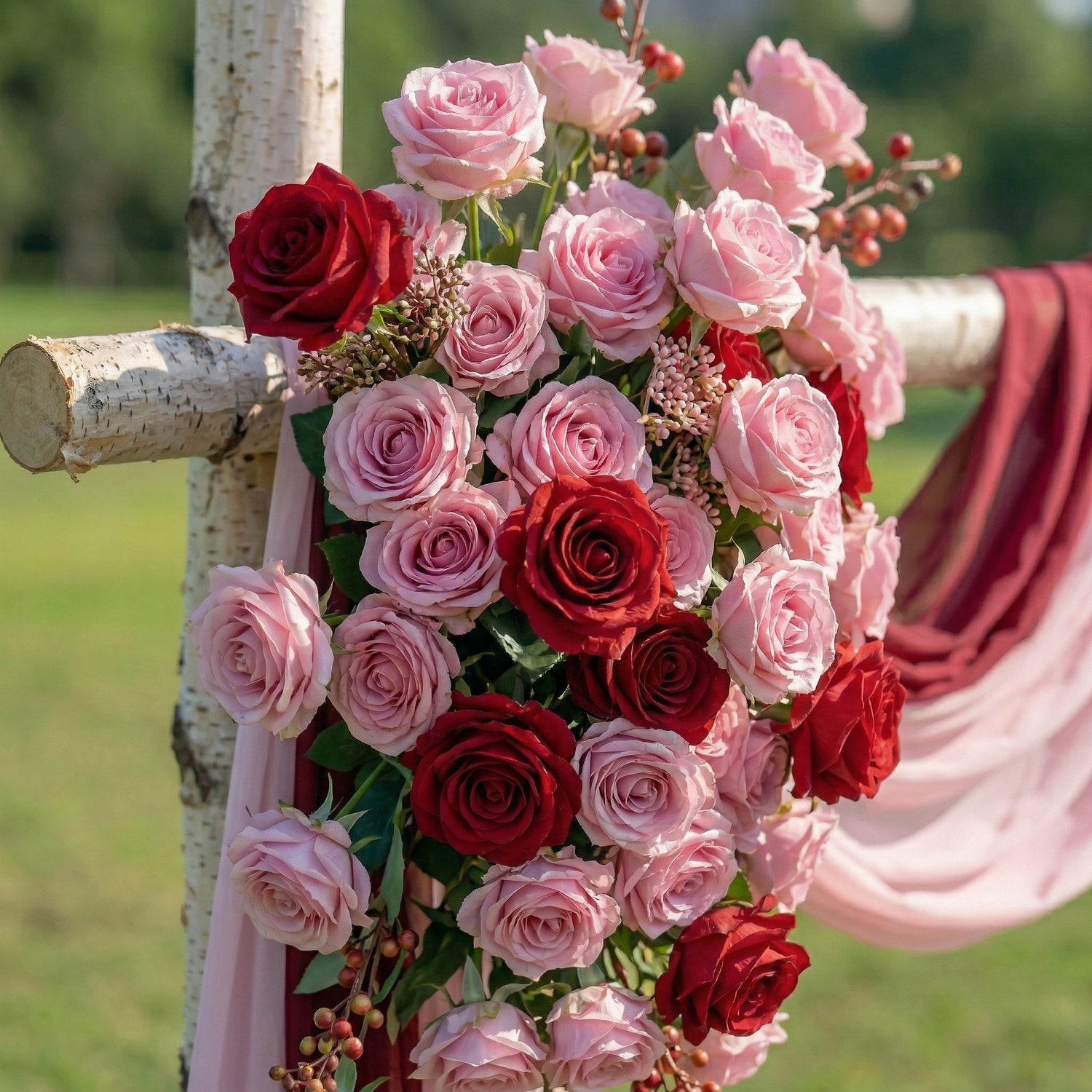 Laurel Pastel Wedding Arch Flowers Swag with Sheer Drapes Set for Garden Ceremony and Bridal Shower Decor