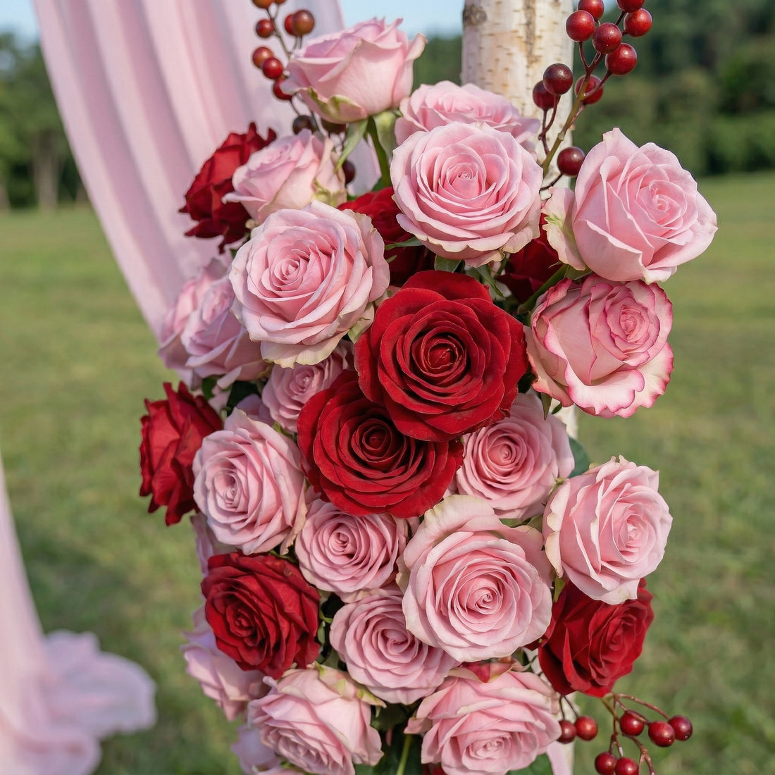 Laurel Pastel Wedding Arch Flowers Swag with Sheer Drapes Set for Garden Ceremony and Bridal Shower Decor