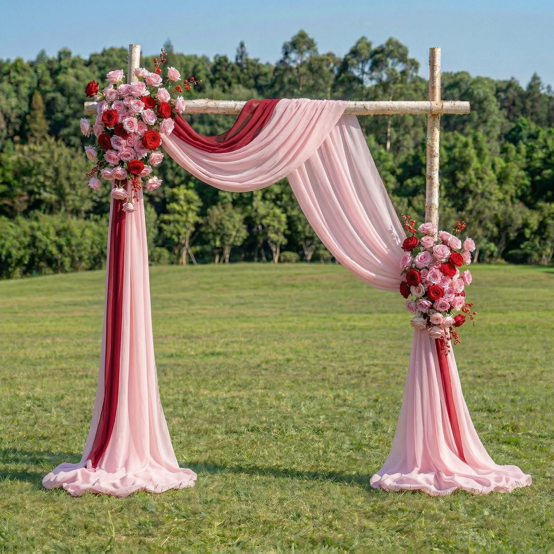 Laurel Pastel Wedding Arch Flowers Swag with Sheer Drapes Set for Garden Ceremony and Bridal Shower Decor