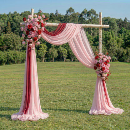 Laurel Pastel Wedding Arch Flowers Swag with Sheer Drapes Set for Garden Ceremony and Bridal Shower Decor