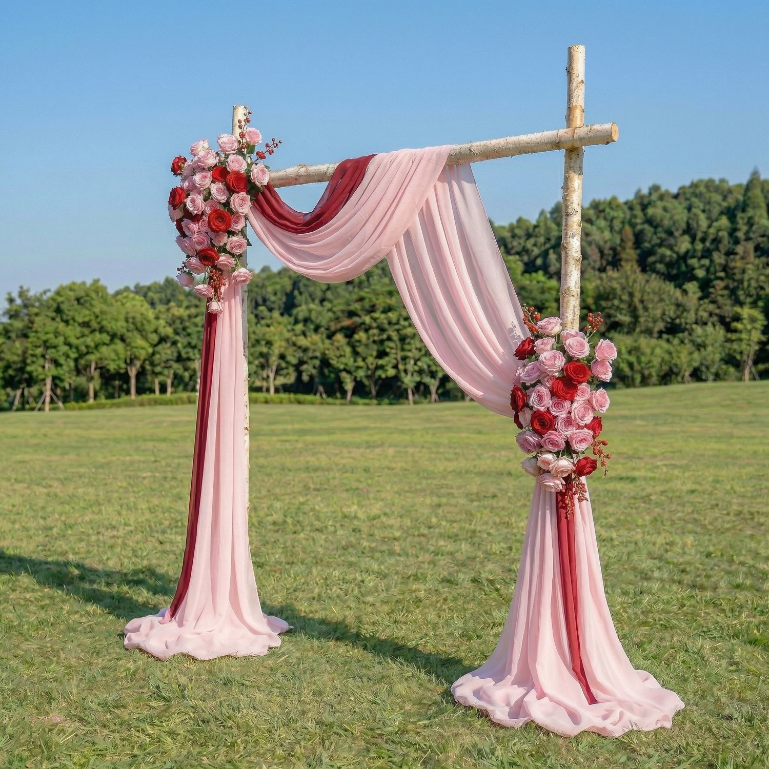 Laurel Pastel Wedding Arch Flowers Swag with Sheer Drapes Set for Garden Ceremony and Bridal Shower Decor