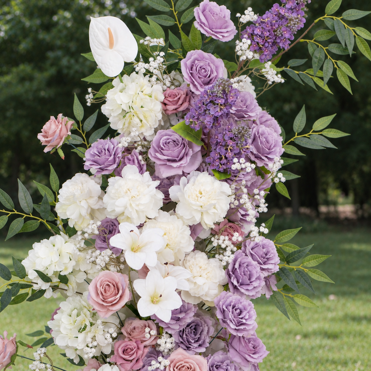 Lilac Purple &amp; White Artificial Flower Pillar Wedding Arch KT Board Decor Floral Arrangement