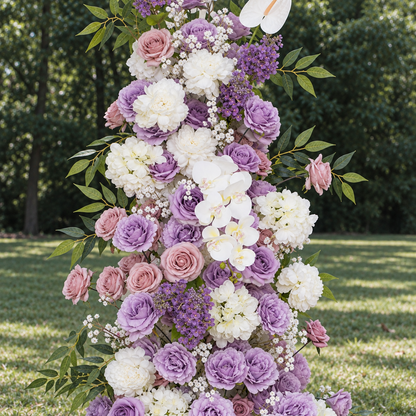 Lilac Purple &amp; White Artificial Flower Pillar Wedding Arch KT Board Decor Floral Arrangement