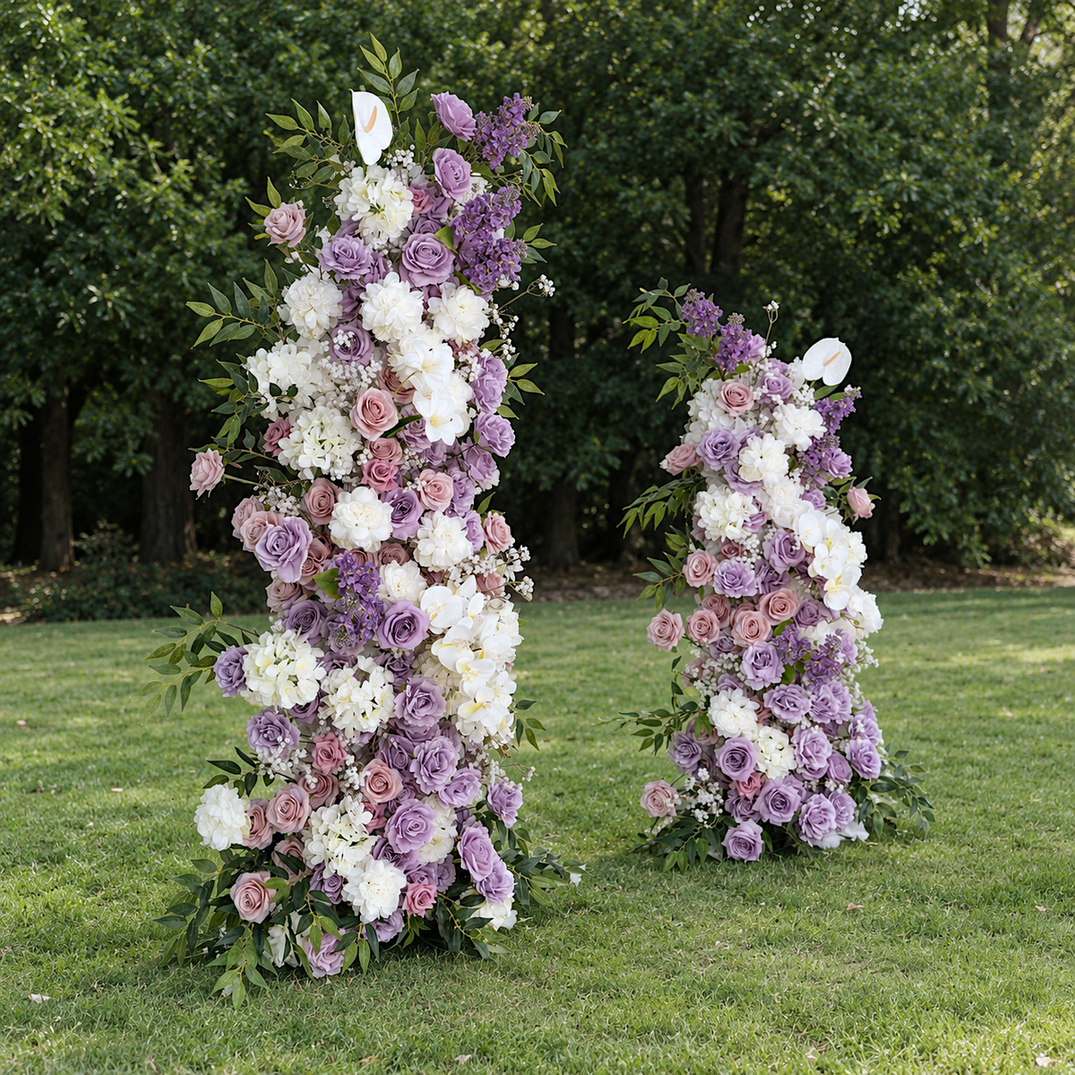 Lilac Purple &amp; White Artificial Flower Pillar Wedding Arch KT Board Decor Floral Arrangement