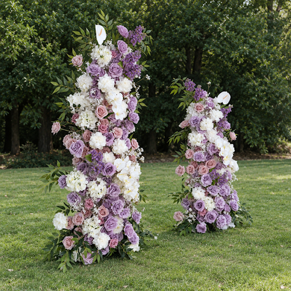 Lilac Purple &amp; White Artificial Flower Pillar Wedding Arch KT Board Decor Floral Arrangement