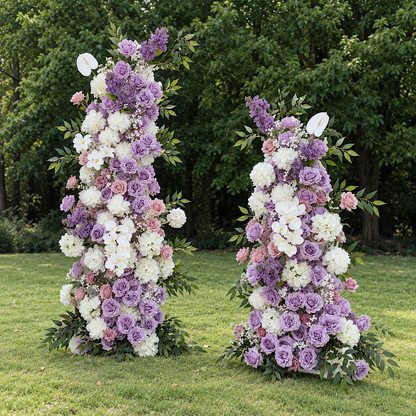 Lilac Purple &amp; White Artificial Flower Pillar Wedding Arch KT Board Decor Floral Arrangement