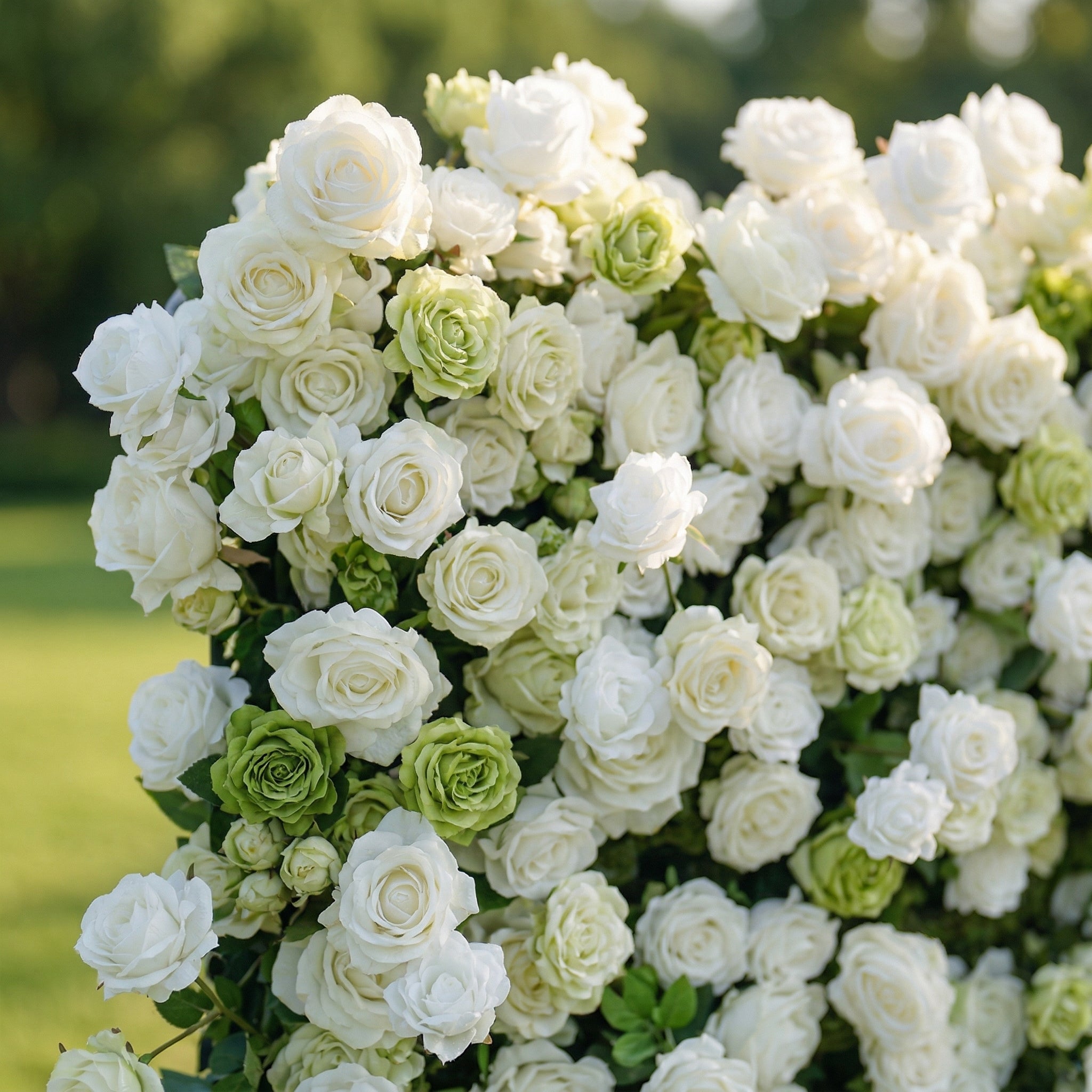 Lotanen 3D White &amp; Green Rose Flower Wall for Outdoor Weddings &amp; Home Decor