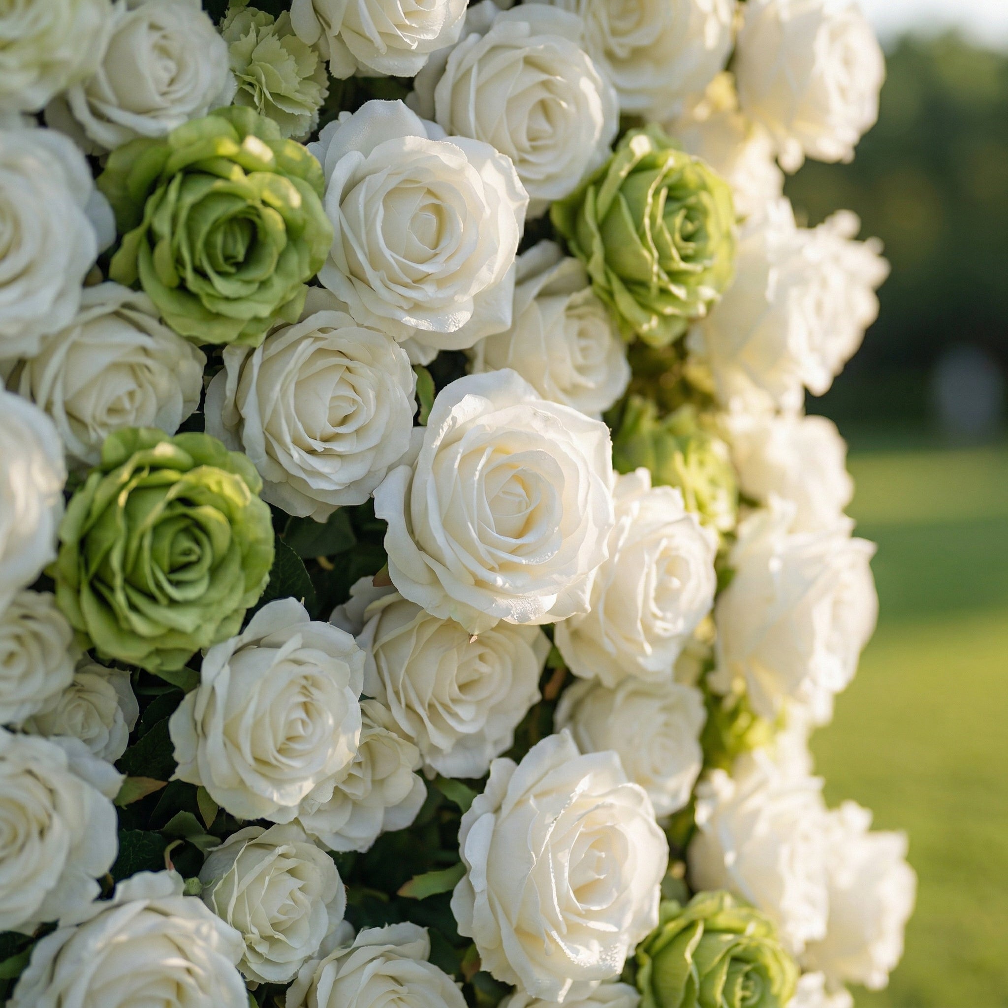 Lotanen 3D White &amp; Green Rose Flower Wall for Outdoor Weddings &amp; Home Decor