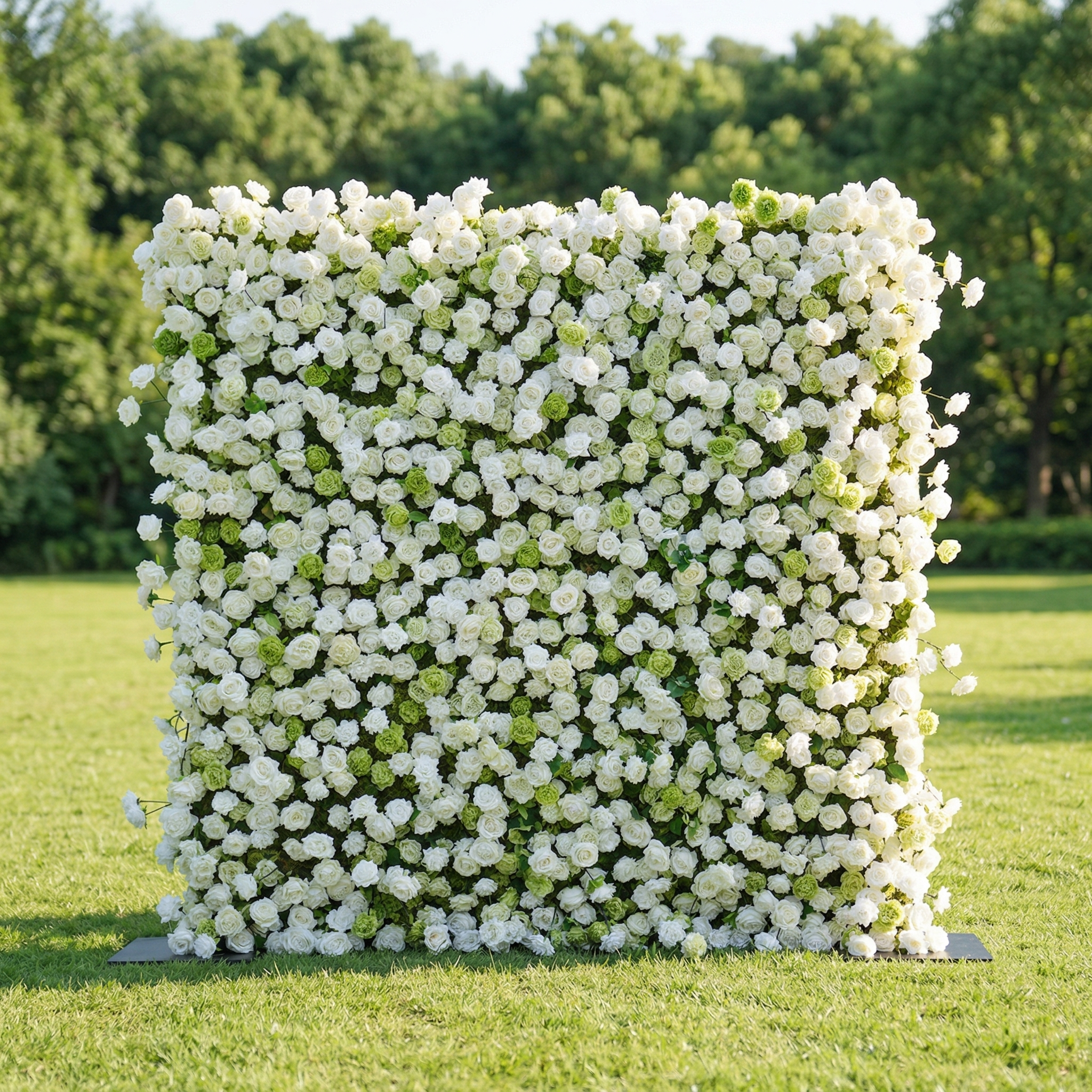 Lotanen 3D White &amp; Green Rose Flower Wall for Outdoor Weddings &amp; Home Decor
