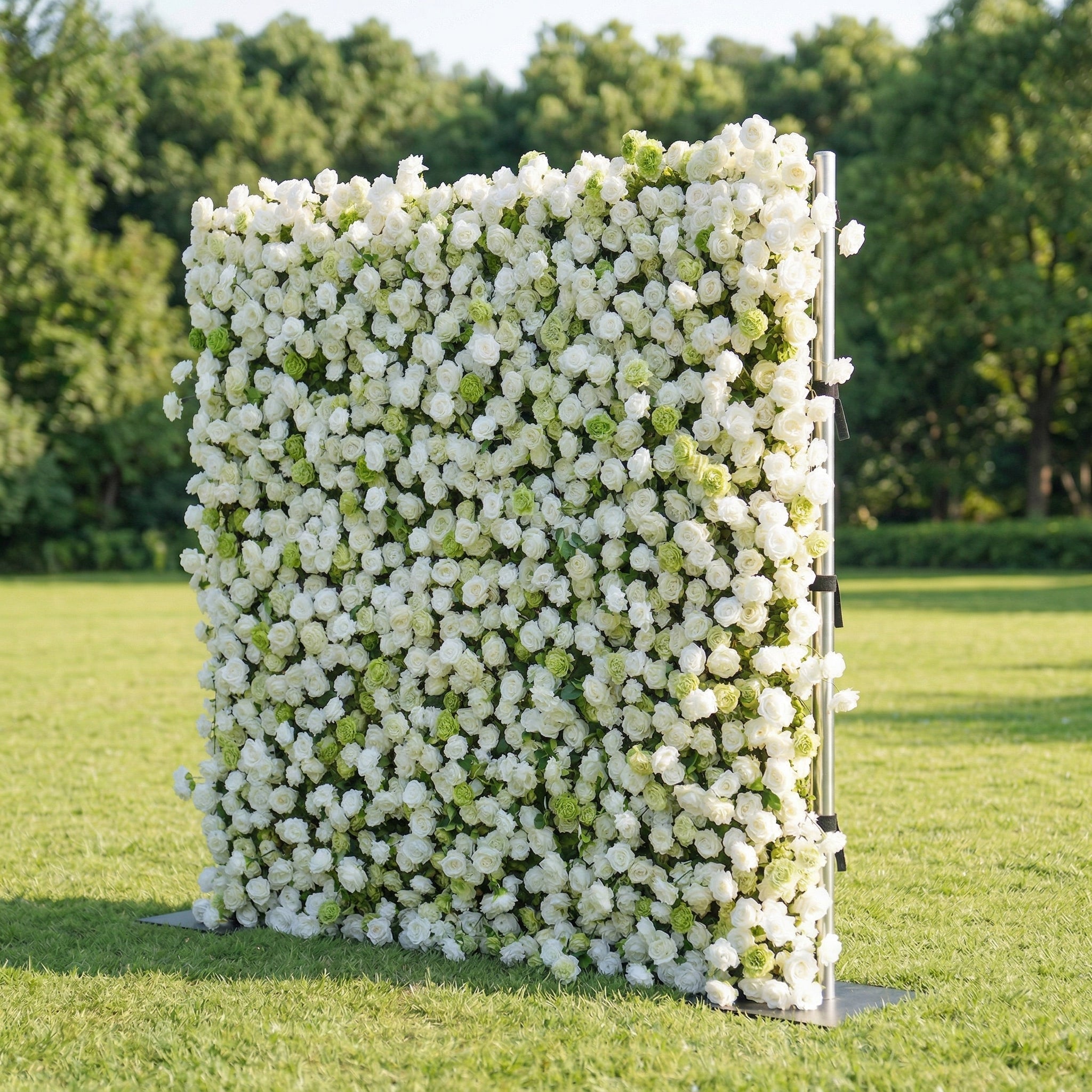 Lotanen 3D White &amp; Green Rose Flower Wall for Outdoor Weddings &amp; Home Decor