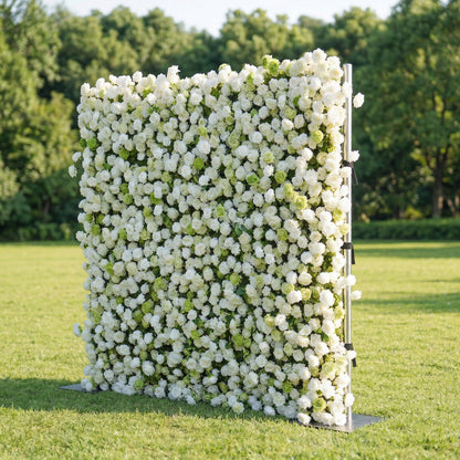 Lotanen 3D White &amp; Green Rose Flower Wall for Outdoor Weddings &amp; Home Decor