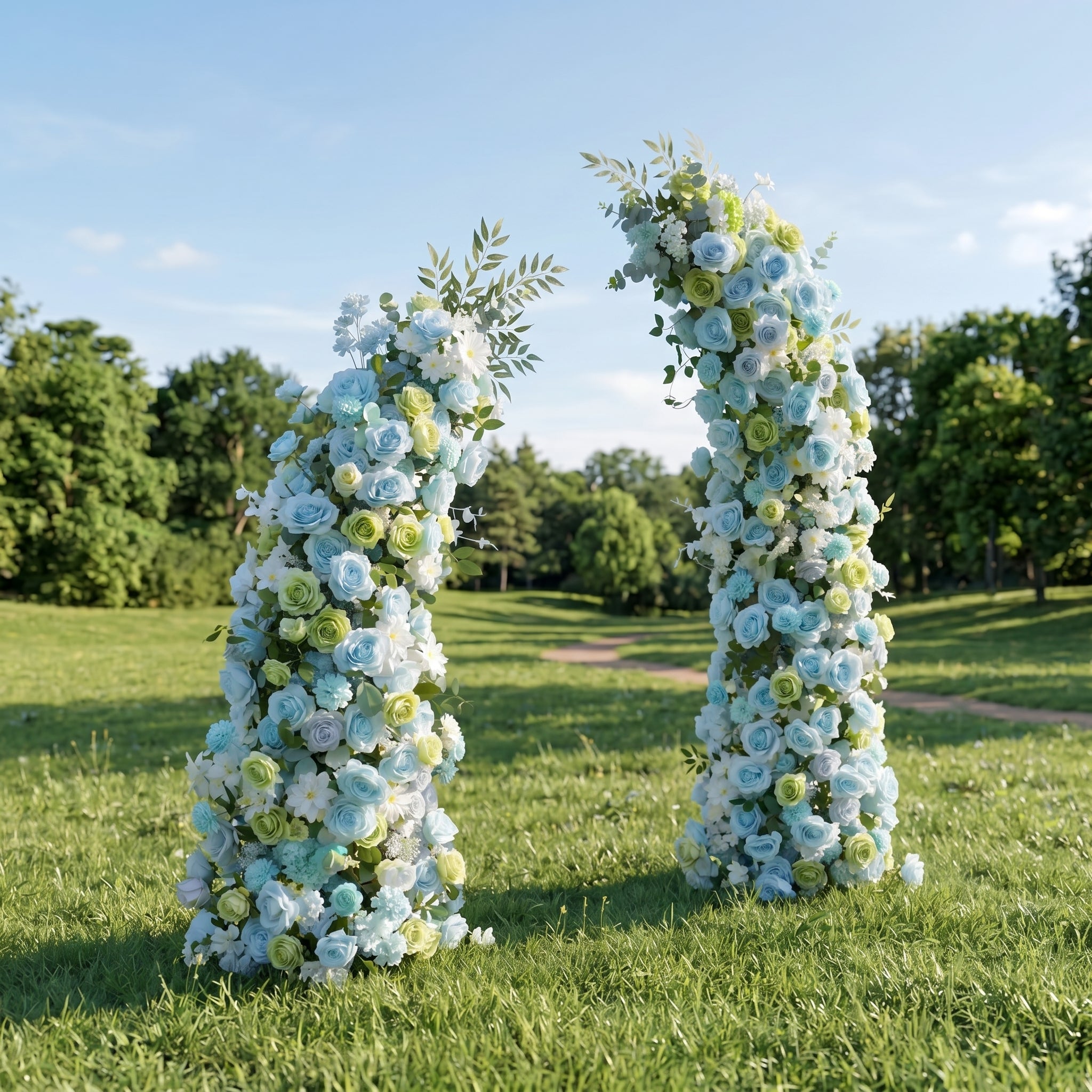 Maribel Blue Luxury Horn Shaped Flower Arch with Frame for Wedding Party Event Backdrop Decoration