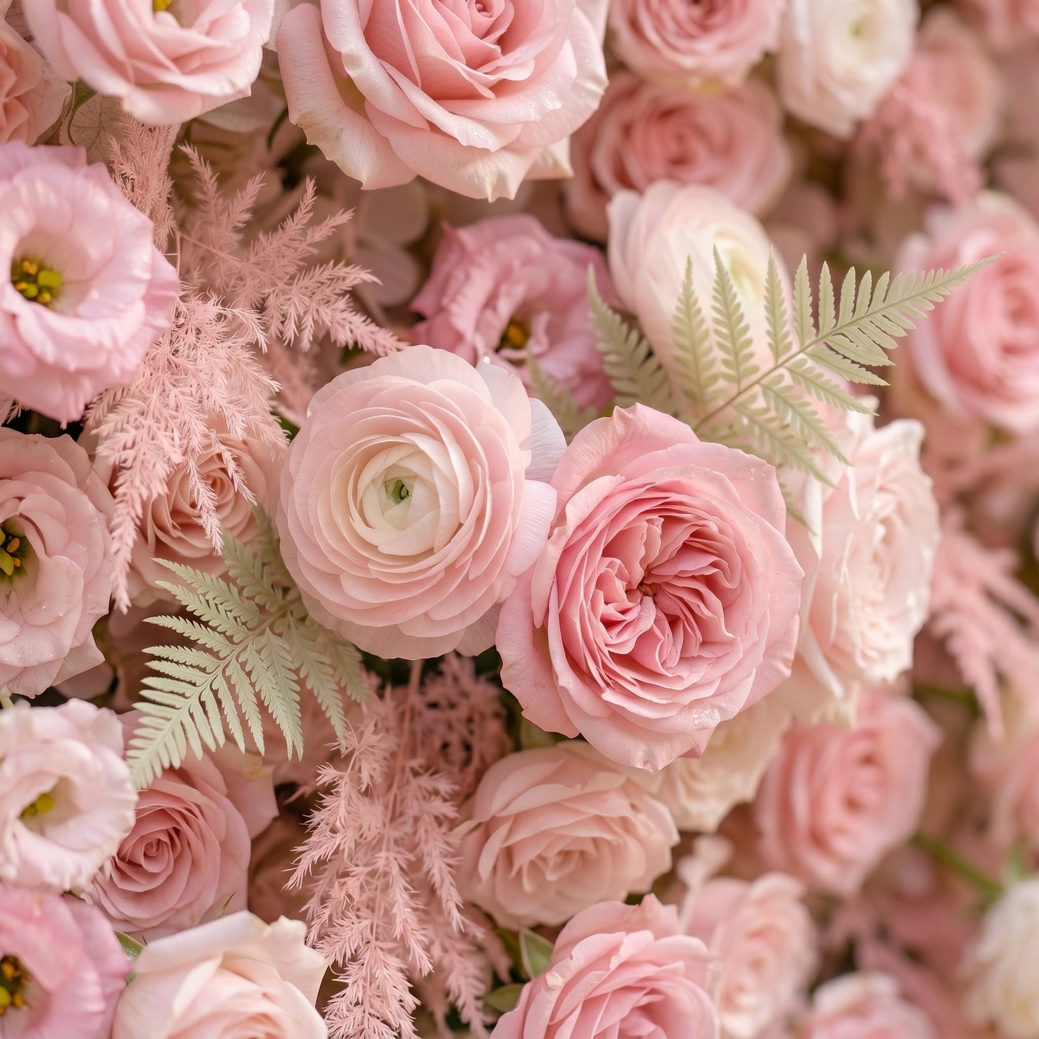 Vale Luxury 4D All-Blush Pink Silk Floral Wall Roll-Up Fabric Backdrop for Romantic Dream Weddings
