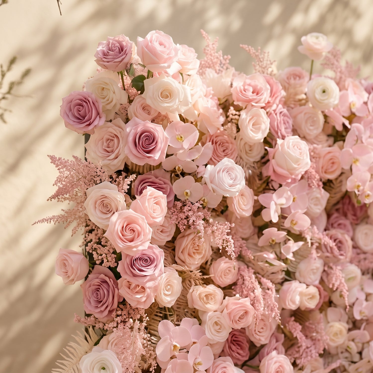 Vale Luxury 4D All-Blush Pink Silk Floral Wall Roll-Up Fabric Backdrop for Romantic Dream Weddings