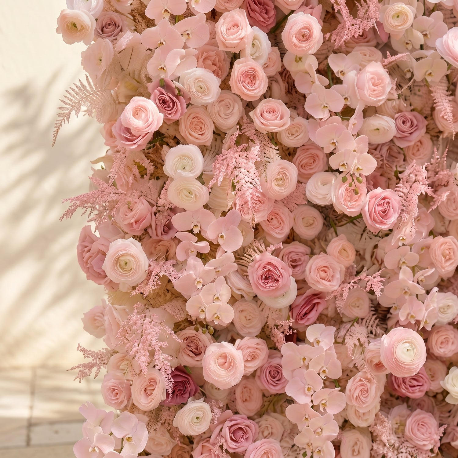 Vale Luxury 4D All-Blush Pink Silk Floral Wall Roll-Up Fabric Backdrop for Romantic Dream Weddings