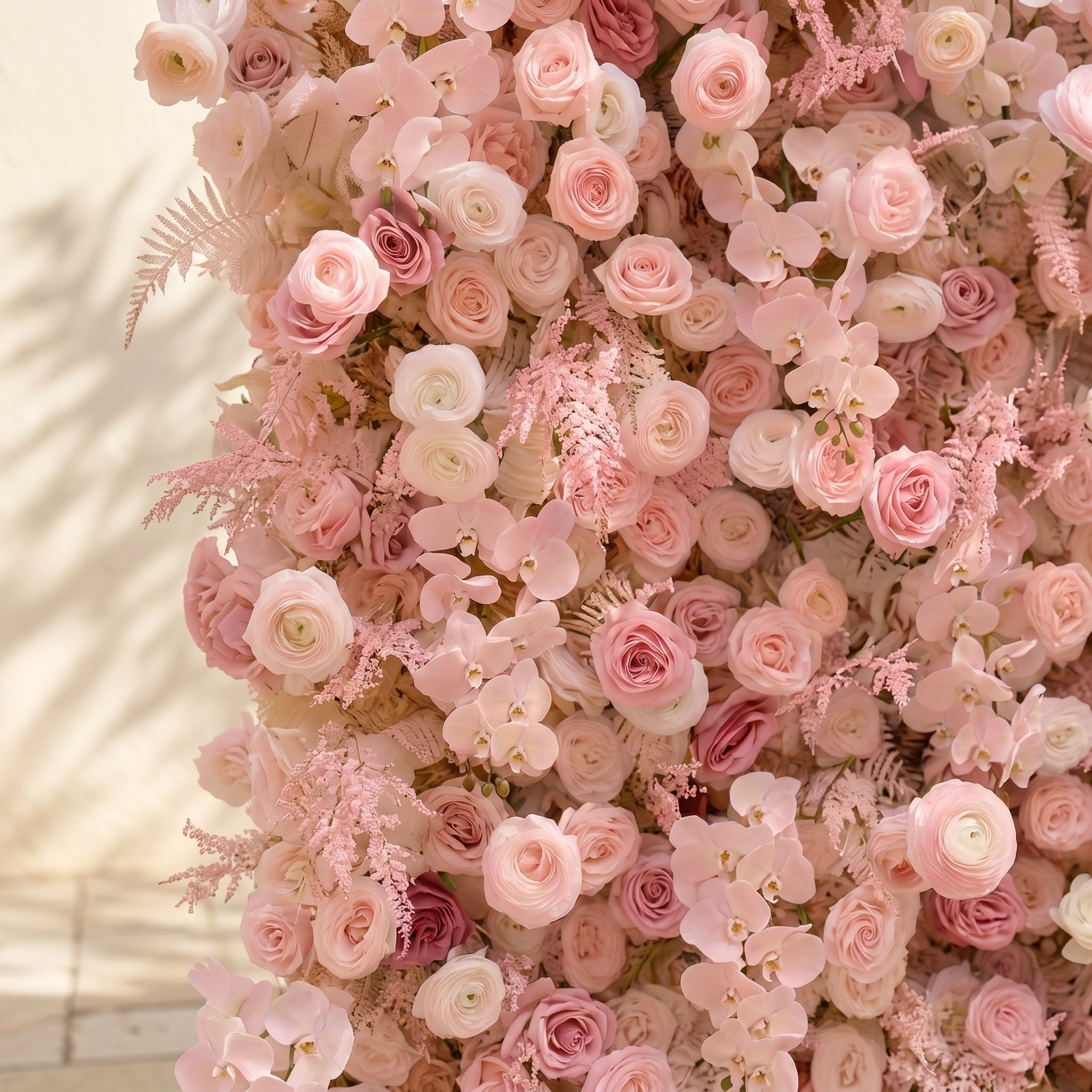 Vale Luxury 4D All-Blush Pink Silk Floral Wall Roll-Up Fabric Backdrop for Romantic Dream Weddings