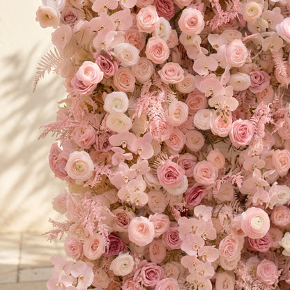 Vale Luxury 4D All-Blush Pink Silk Floral Wall Roll-Up Fabric Backdrop for Romantic Dream Weddings