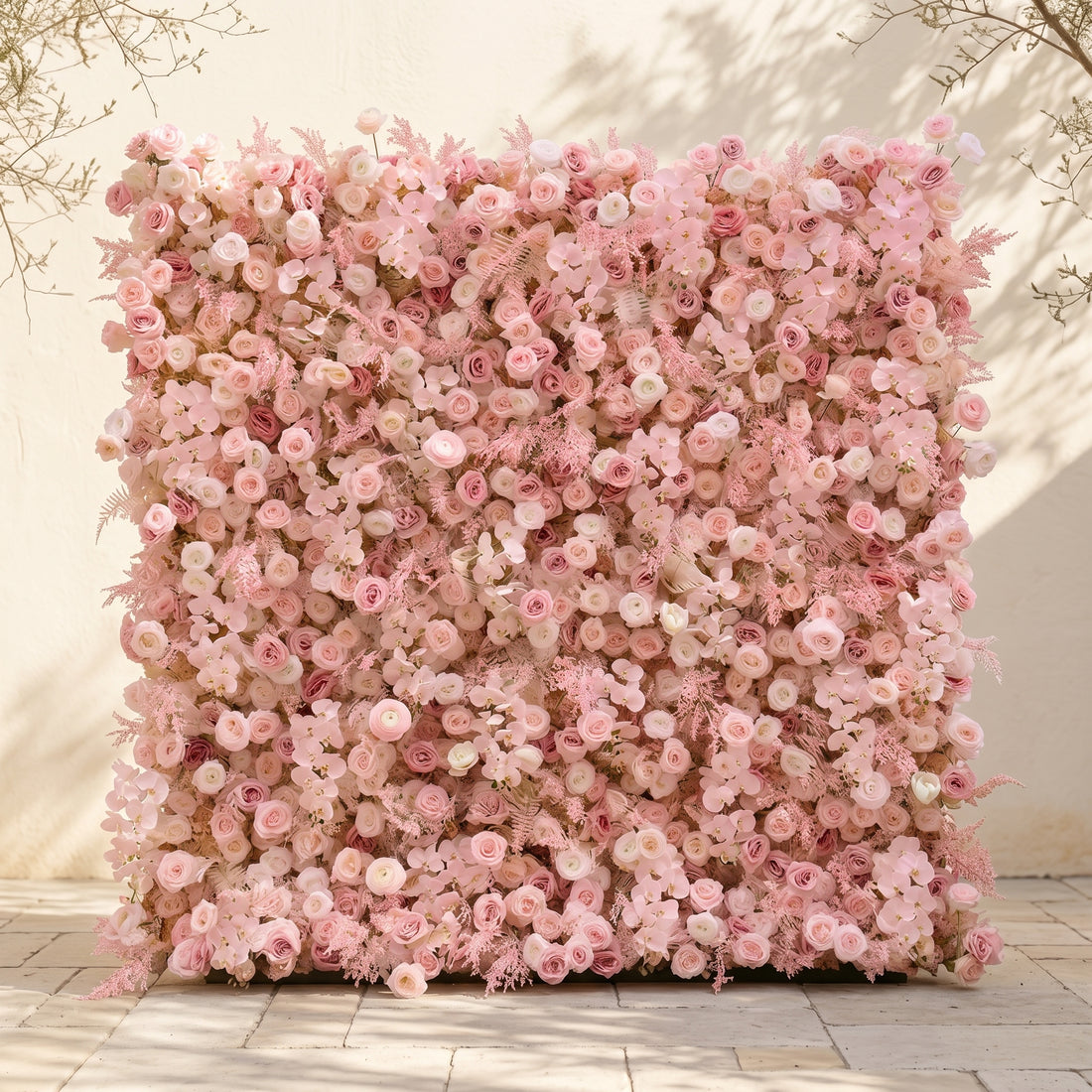 Vale Luxury 4D All-Blush Pink Silk Floral Wall Roll-Up Fabric Backdrop for Romantic Dream Weddings