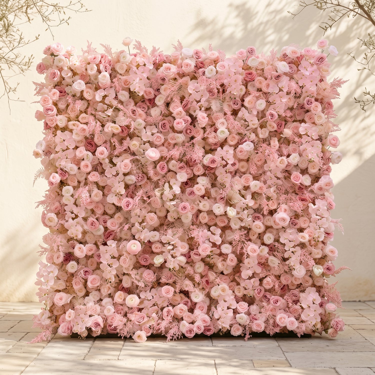 Vale Luxury 4D All-Blush Pink Silk Floral Wall Roll-Up Fabric Backdrop for Romantic Dream Weddings