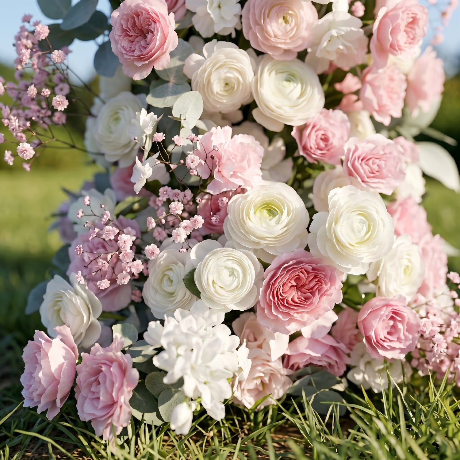 Nellie Pink &amp; White flower arch Wedding Party Event Background Floral Arch Decoration