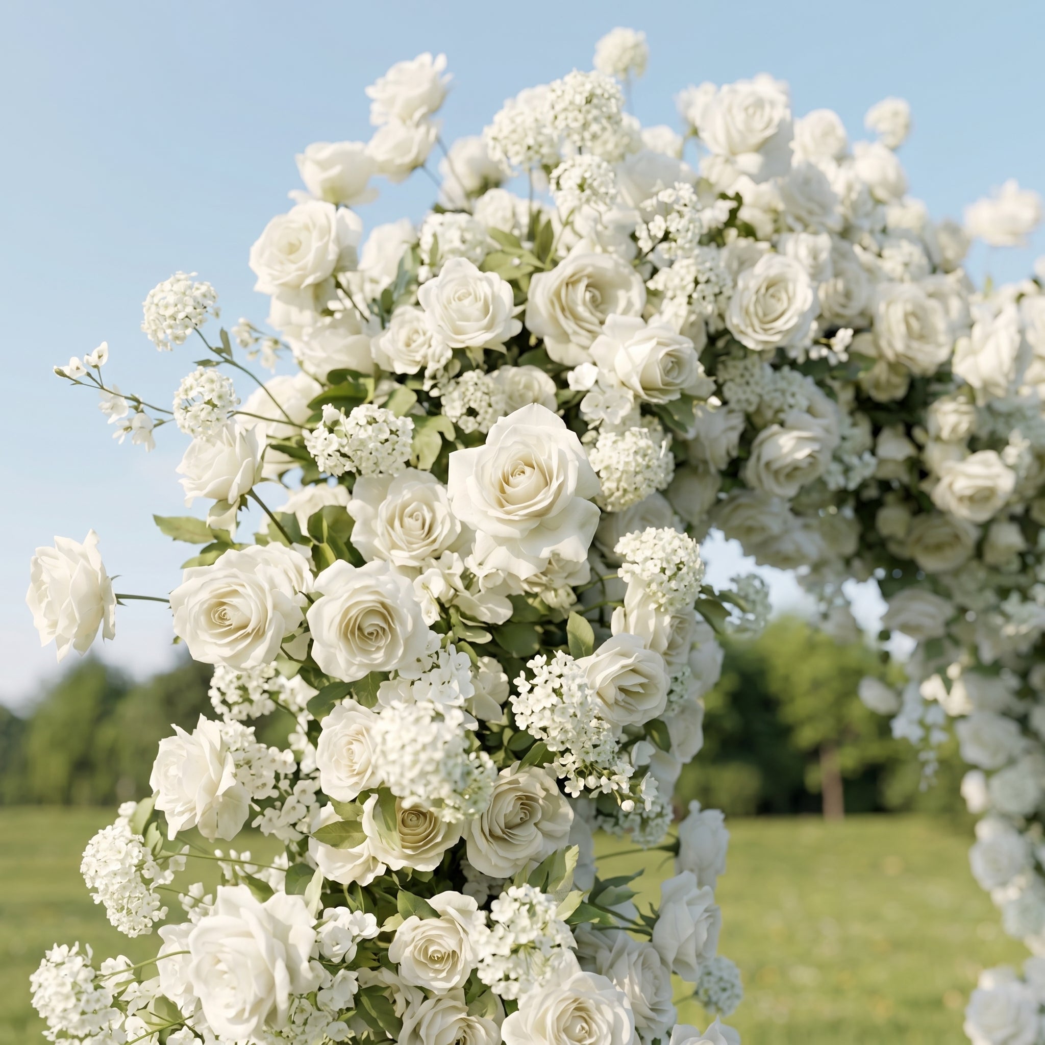 Odessa Heart-Shaped White Silk Rose Flower Arch Floral Arrangement for Romantic Weddings