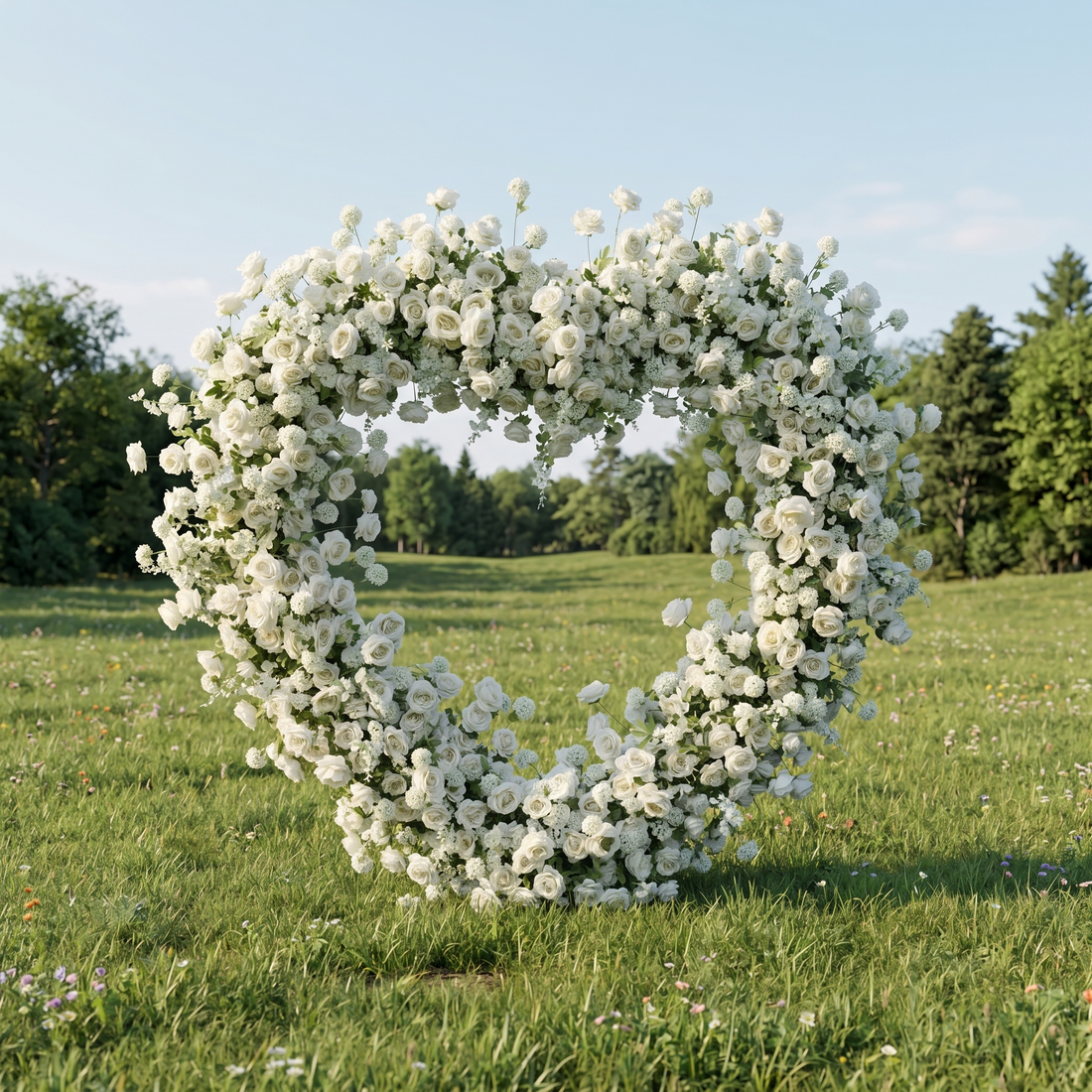 Odessa Heart-Shaped White Silk Rose Flower Arch Floral Arrangement for Romantic Weddings