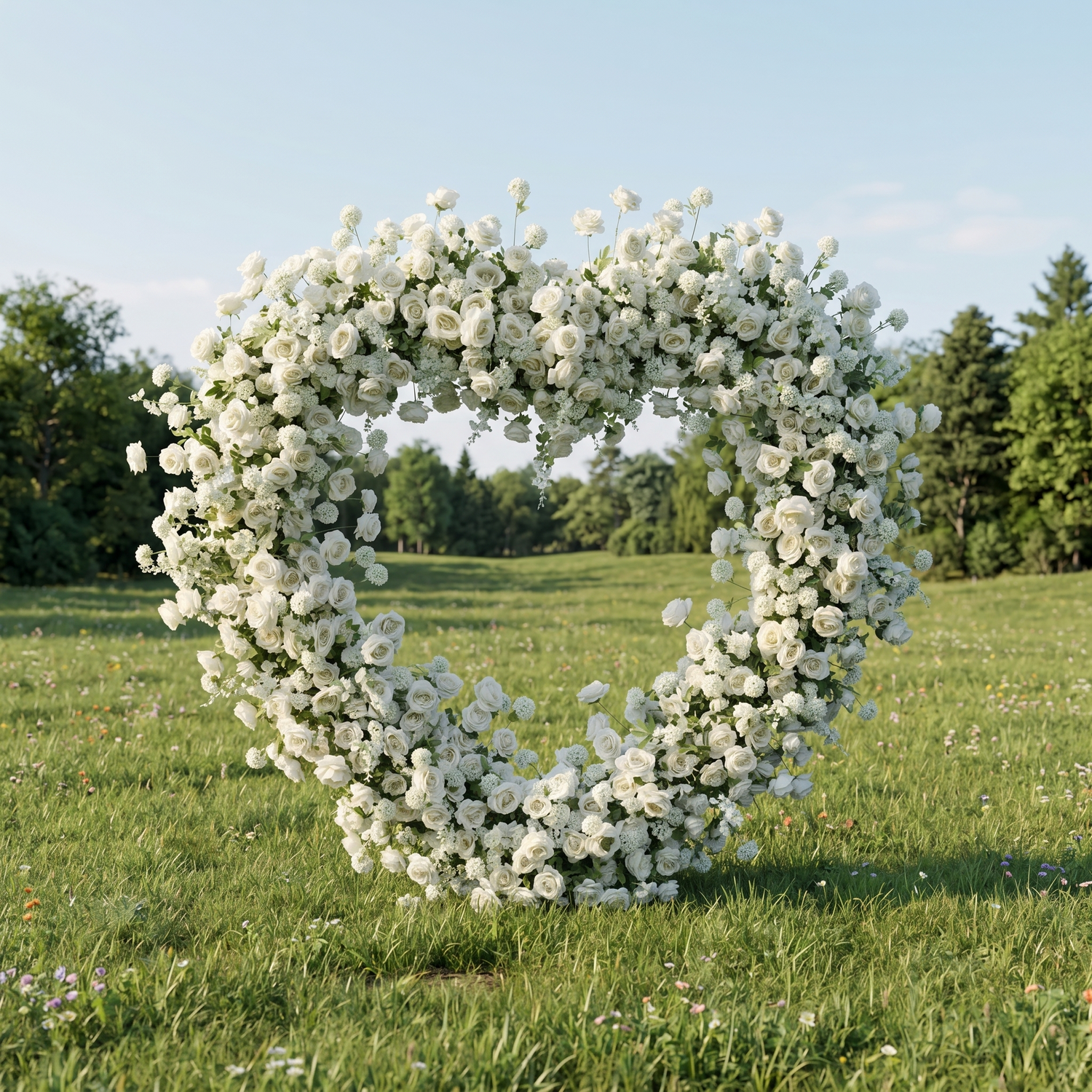 Odessa Heart-Shaped White Silk Rose Flower Arch Floral Arrangement for Romantic Weddings