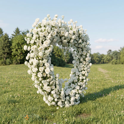 Odessa Heart-Shaped White Silk Rose Flower Arch Floral Arrangement for Romantic Weddings