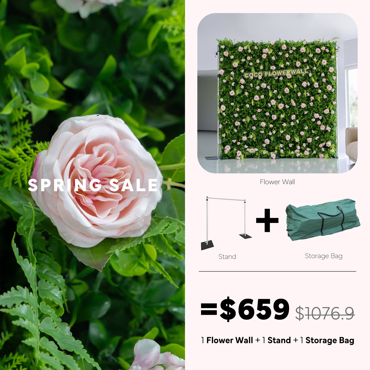 Provence 2D Artificial Zip Up Flower Wall+Stand+ Storage Bag