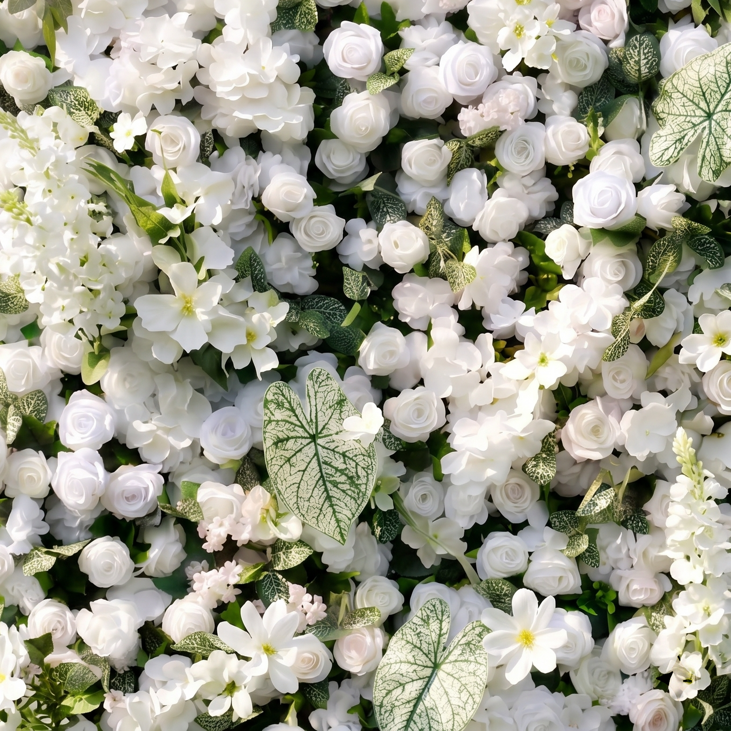 Reina 3D White Rose &amp; Greenery Flower Wall Fabric Artificial Zip Up Curtain Flower Wall For Wedding and Events Decoration