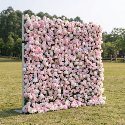 Rosalie 3D Pink Rose Flower Wall Fabric Artificial Zip Up Curtain Flower Wall For Wedding and Events Decoration