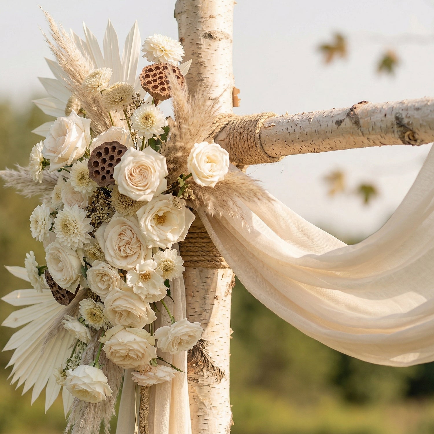 Rosara White Rose Swag Set Flowers Kit with Drapes for Garden Wedding Backdrop