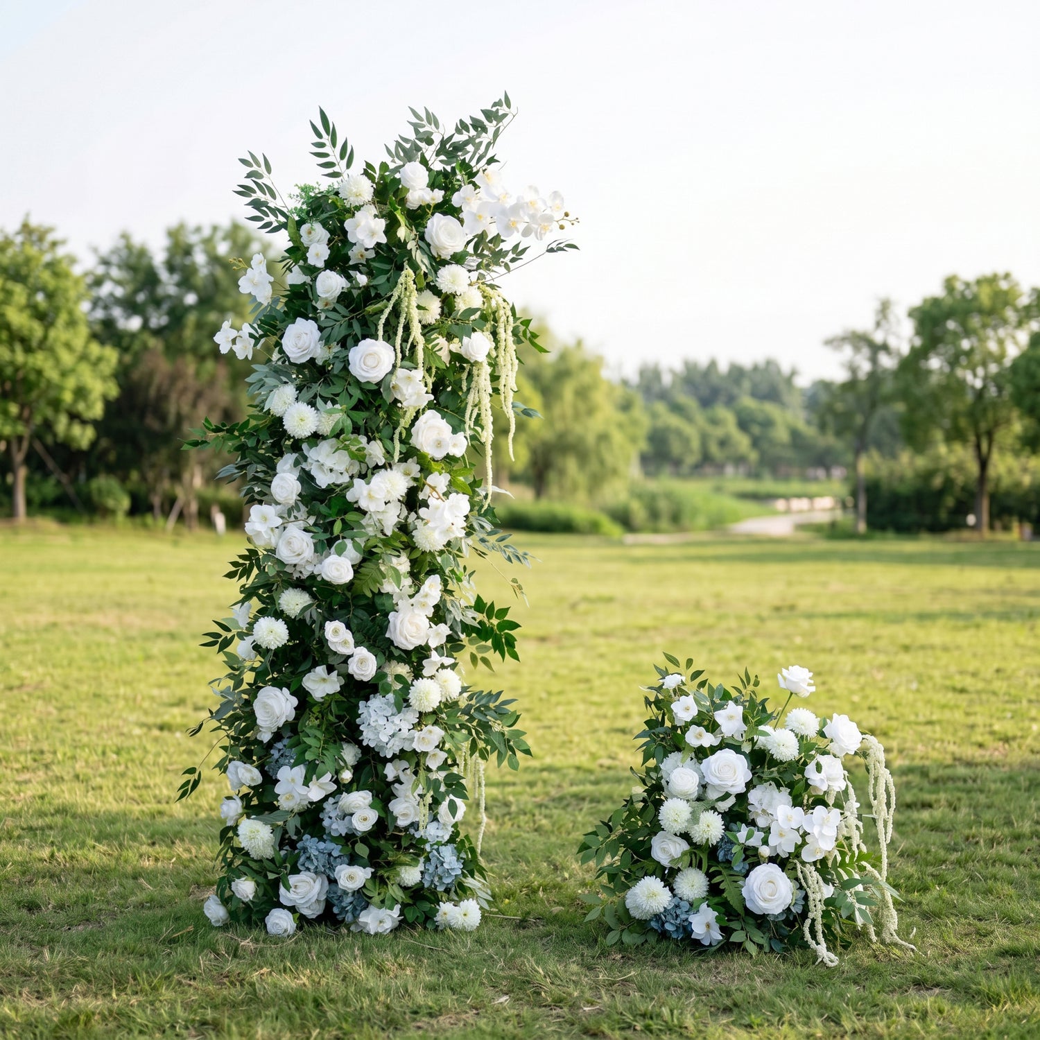 Roseline 3D White Artificial Flower Pillar Wedding Backdrop Arch KT Board Decor Floral Arrangement