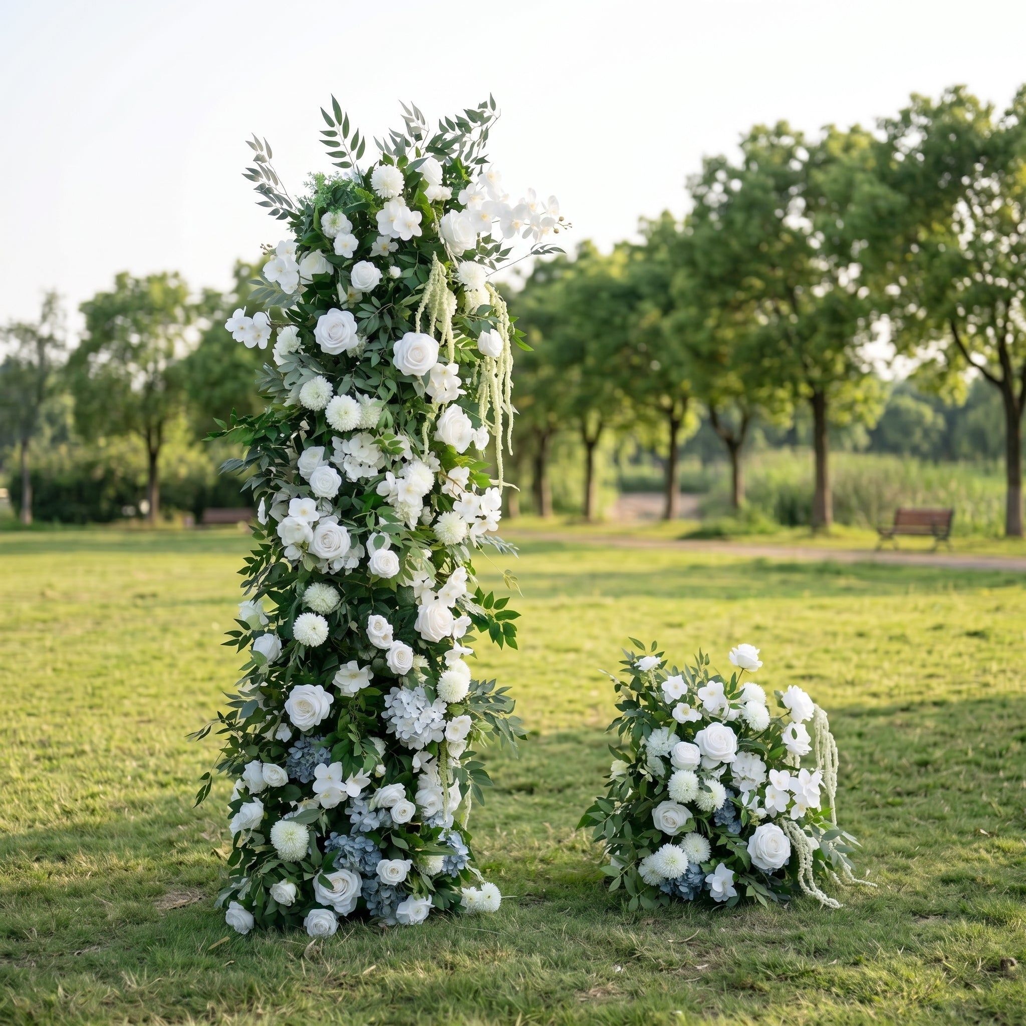 Roseline 3D White Artificial Flower Pillar Wedding Backdrop Arch KT Board Decor Floral Arrangement