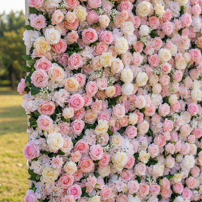Roslenelle 4D Flower Wall Fabric Artificial Zip Up Curtain Flower Wall For Wedding and Events Decoration