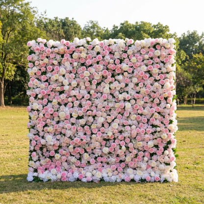 Roslenelle 4D Flower Wall Fabric Artificial Zip Up Curtain Flower Wall For Wedding and Events Decoration