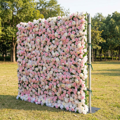 Roslenelle 4D Flower Wall Fabric Artificial Zip Up Curtain Flower Wall For Wedding and Events Decoration