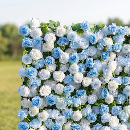 Sabrina 3D Blue Flower Wall Fabric Artificial Zip Up Curtain Flower Wall For Wedding and Events Decoration