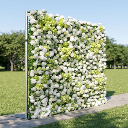 Talia 3D White &amp; Greenery Rose Flower Wall Fabric Artificial Zip Up Curtain Flower Wall For Wedding and Events Decoration