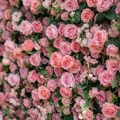 Thea 3D Light Red Rose Flower Wall Fabric Artificial Zip Up Curtain Flower Wall For Wedding and Events Decoration