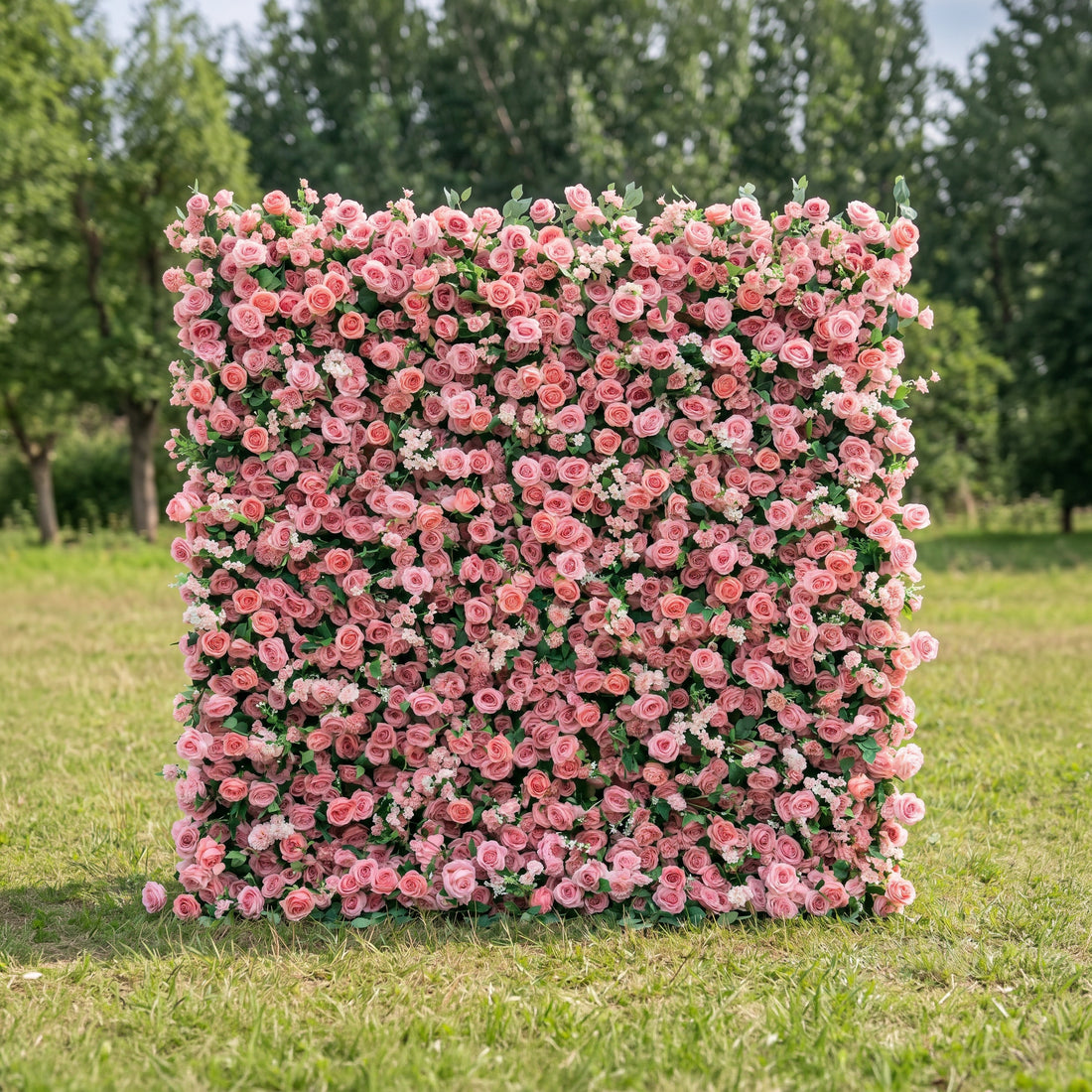 Thea 3D Light Red Rose Flower Wall Fabric Artificial Zip Up Curtain Flower Wall For Wedding and Events Decoration