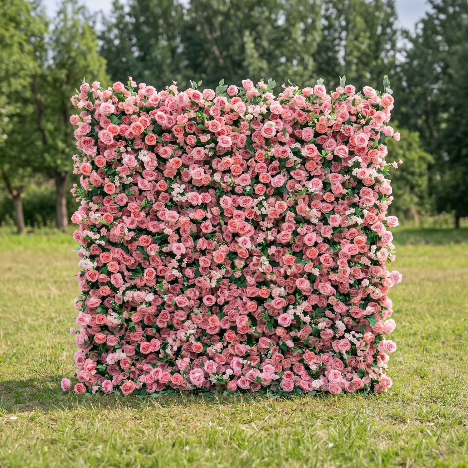 Thea 3D Light Red Rose Flower Wall Fabric Artificial Zip Up Curtain Flower Wall For Wedding and Events Decoration