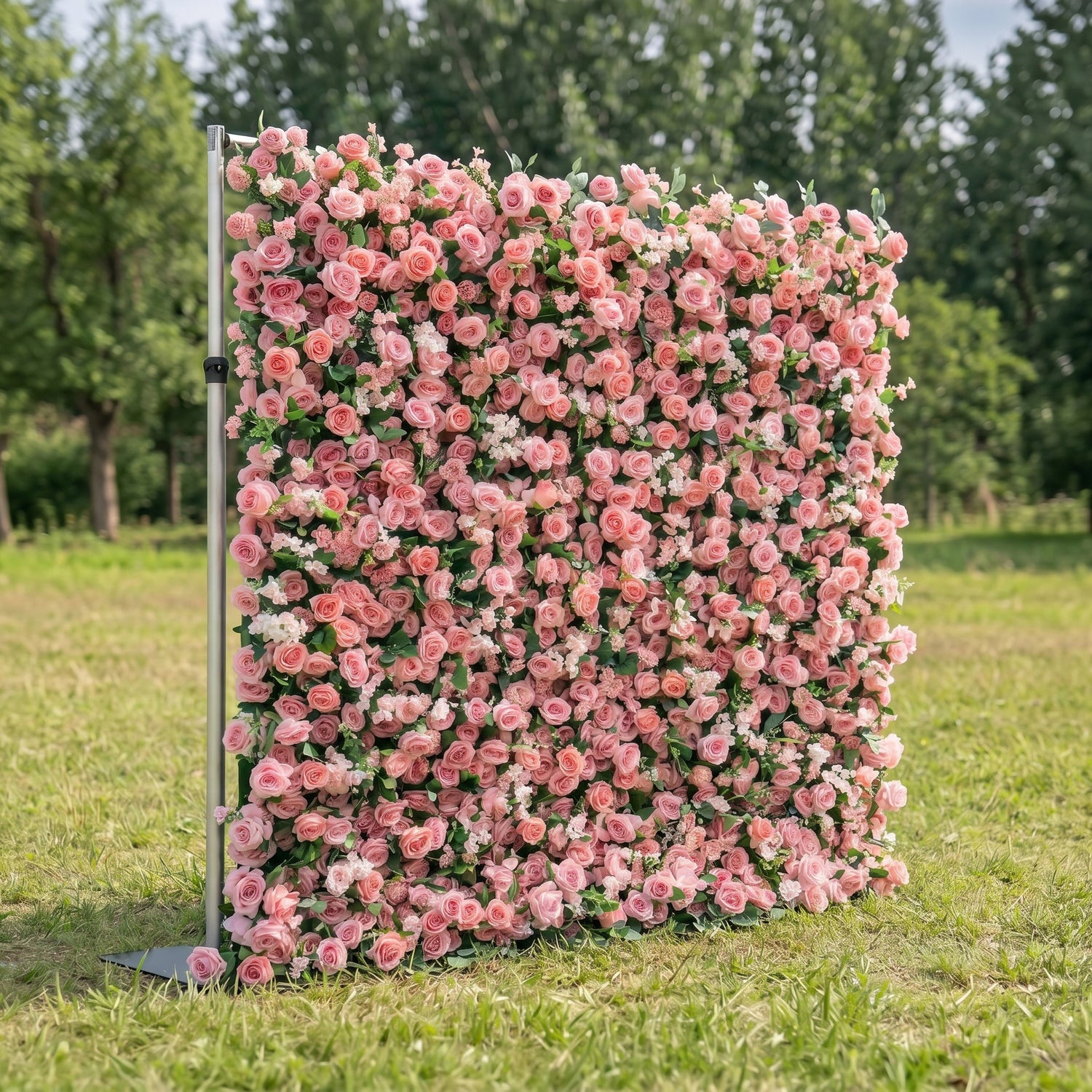 Thea 3D Light Red Rose Flower Wall Fabric Artificial Zip Up Curtain Flower Wall For Wedding and Events Decoration