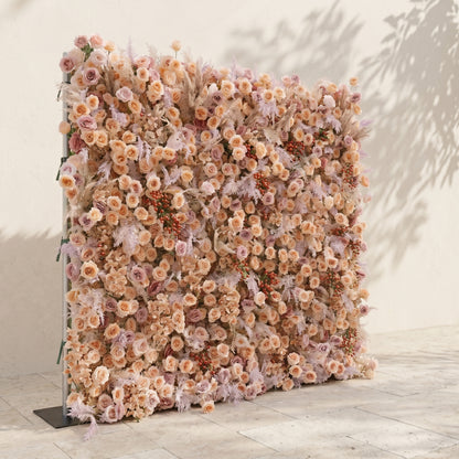 Rove Luxury 5D Champagne &amp; Peach Silk Rose Flower Wall with Autumn Berries for Romantic Manor Weddings