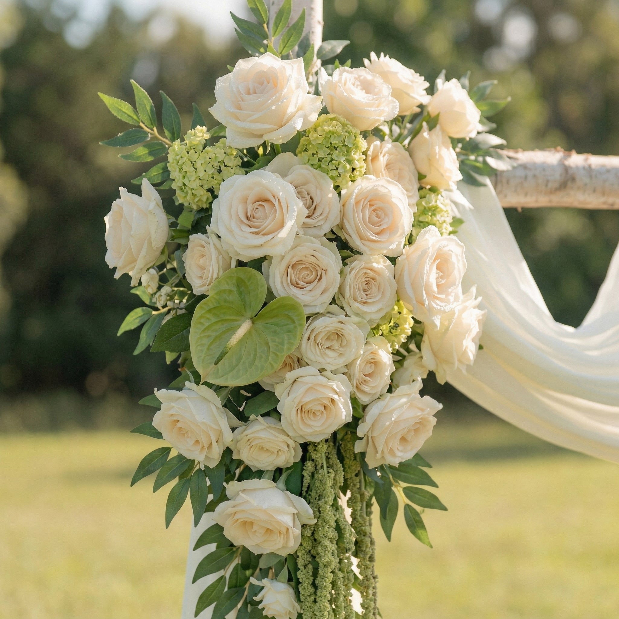 Verona White Rose &amp; Green Leaves Swag Set Flowers Kit with Drapes for Wedding Backdrop &amp; Party Decor