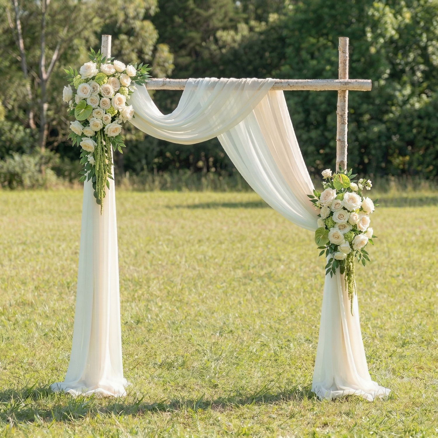 Verona White Rose &amp; Green Leaves Swag Set Flowers Kit with Drapes for Wedding Backdrop &amp; Party Decor