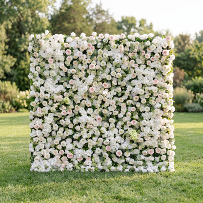 Vesta 3D White Rose Flower Wall Fabric Artificial Zip Up Curtain Flower Wall For Wedding and Events Decoration
