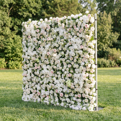 Vesta 3D White Rose Flower Wall Fabric Artificial Zip Up Curtain Flower Wall For Wedding and Events Decoration