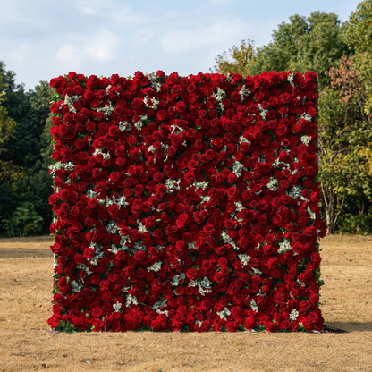 Vienine 4D Red Rose Flower Wall Fabric Artificial Zip Up Curtain Flower Wall For Wedding and Events Decoration